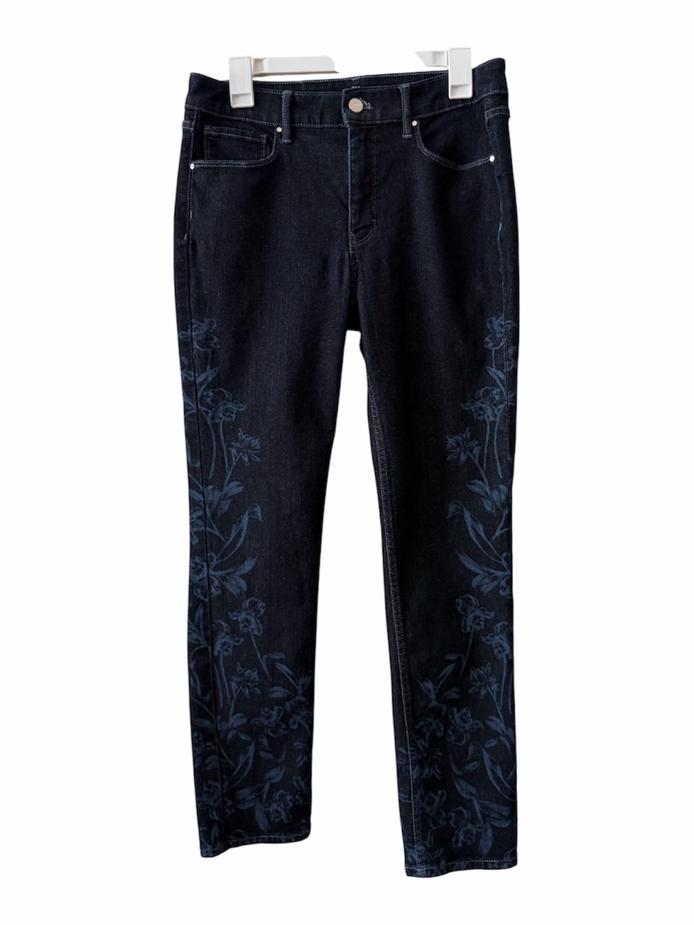 White House Black Market Dark Denim Slim Jeans with Floral Design size 8